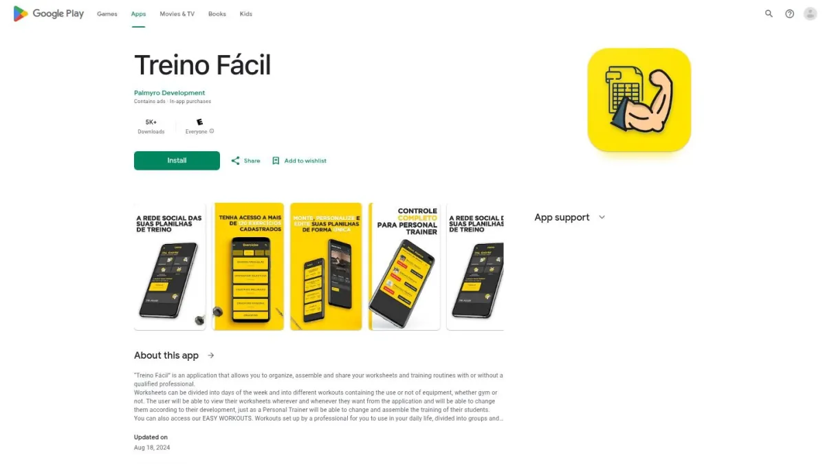 Treino Fácil listing on Google Play